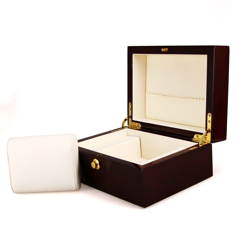 Luxury Brown Square Lacquer Wood Watch Box with Buckle Custom Logo Watch Packaging Box Printed Custom Watch Box Watch Packaging Lacquer Box