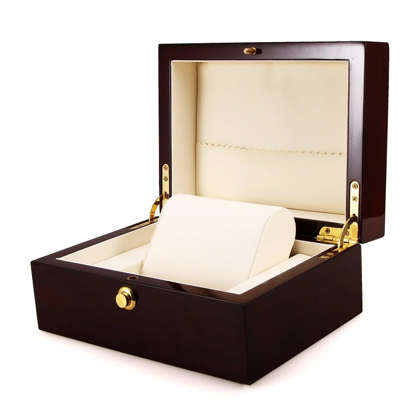 Luxury Brown Square Lacquer Wood Watch Box with Buckle Custom Logo Watch Packaging Box Printed Custom Watch Box Watch Packaging Lacquer Box